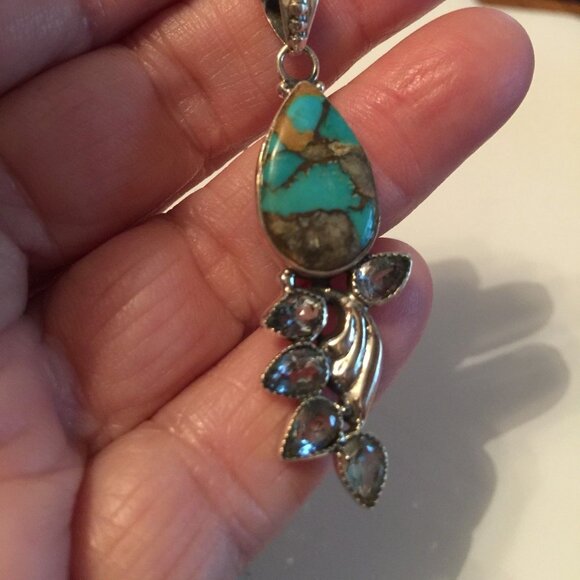 New Womens Rare Turquoise & Aquamarine 14kt & Sterling Silver